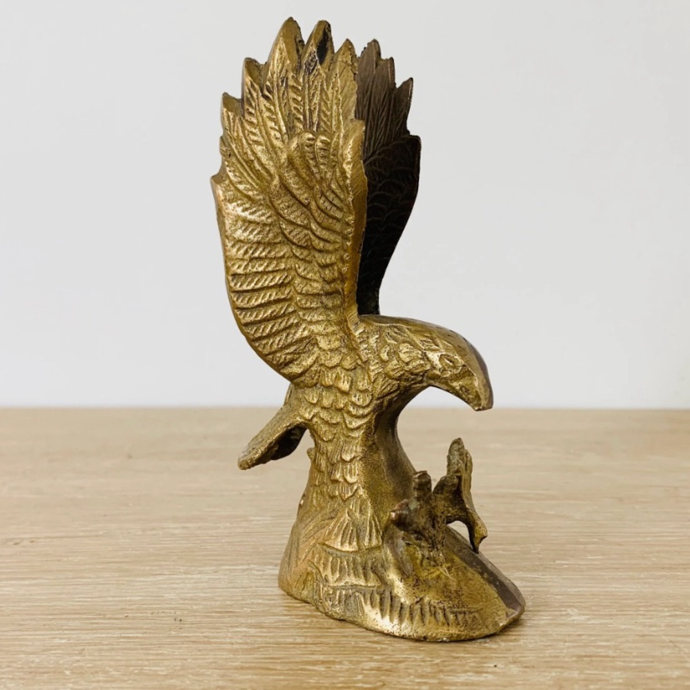 Brass Eagle Sculpture 6” High - Patriotic Eagle - Gold Decorative Home Art